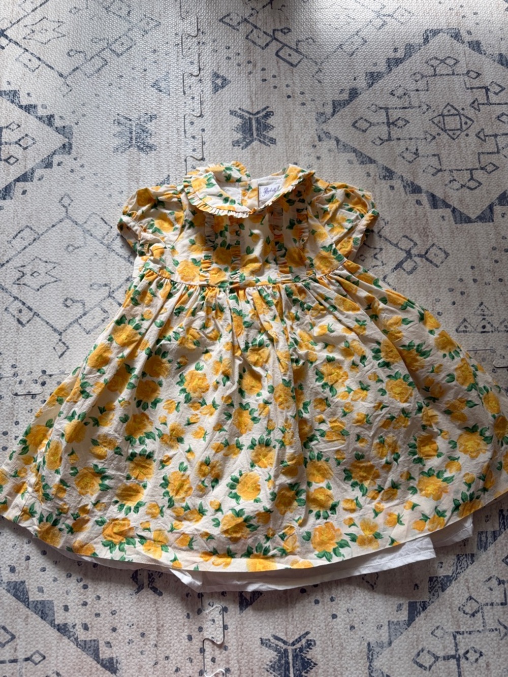 Rachel Riley Yellow Floral Dress with Green Leaf Print